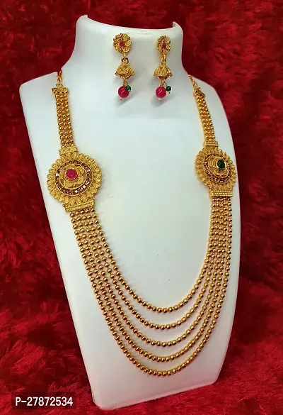 Gold Plated Rani Haar Necklace Set With Pair of Earrings