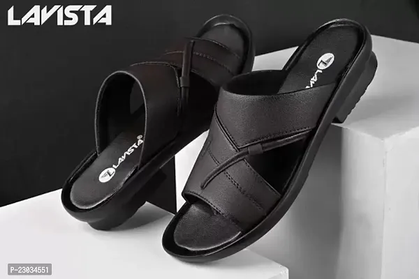 Stylish Black PU Solid Comfort Sandals For Men-thumb0