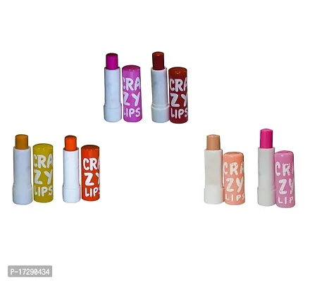 Pack of 6 crazy lips lip balm (random color)