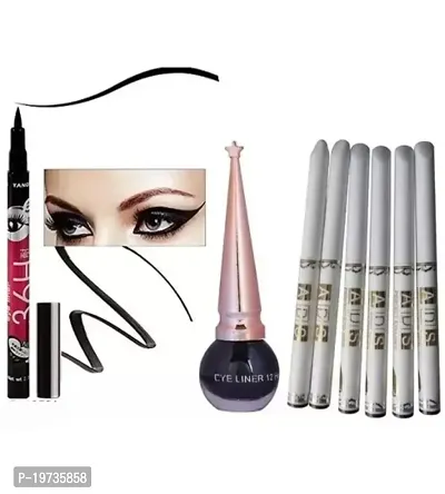 36h Eyeliner, black liquid Eyeliner and 6 pcs of ads white container kajal sticks