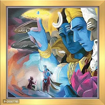 Anaadi Lord Brahma, Vishnu, Mahesh | Trimurti Wall Painting With Frame | Photo Frame For Home | Living Room | Drawing Room  Office Wall D�cor  Gifting (17.9cm X 17.9cm) (G.O.D.2- M2)