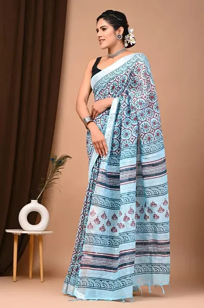 Stylish Fancy Designer Linen Saree With Blouse Piece For Women