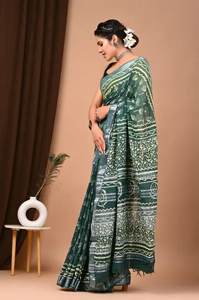 Stylish Women Linen Saree with Blouse Piece