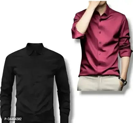 Stylish Multicoloured Cotton Blend Solid Long Sleeves Casual Shirt For Men Pack Of 2