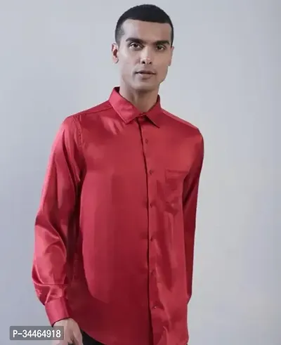 Stylish Red Cotton Blend Solid Long Sleeves Casual Shirt For Men-thumb0