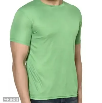 Stylish Green Polyester Blend Solid Round Neck Tees T Shirt For Men-thumb0