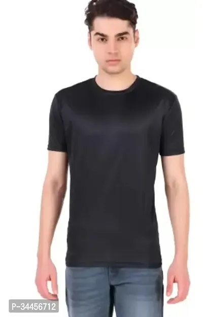 Stylish Black Polyester Blend Solid Round Neck Tees T Shirt For Men-thumb0