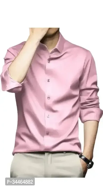 Stylish Pink Cotton Blend Solid Long Sleeves Casual Shirt For Men-thumb0