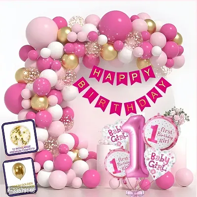 Golden Hot Pink Girls First Birthday Party Decoration Kit Elegant Set Set Of 79-thumb0