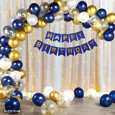 Net Curtain Led Birthday Decoration Kit 48 Pcs Blue White And Golden Balloons-thumb0