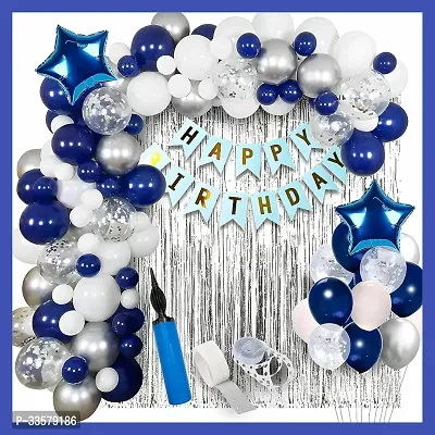 Series Blue Silver White Balloons Pump Birthday Decoration Big Combo Set of 63-thumb0