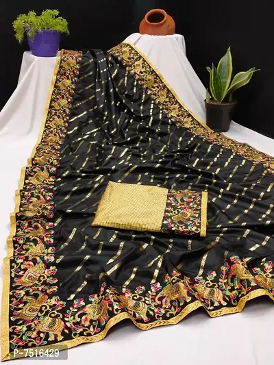 Stylish Dola Silk Embroidered Saree With Blouse Piece