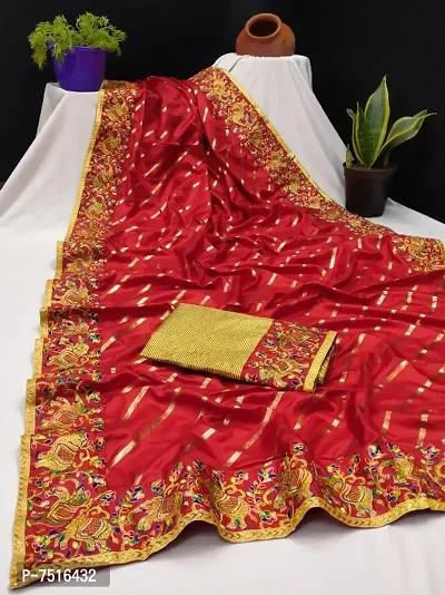 Stylish Dola Silk Embroidered Saree With Blouse Piece-thumb0