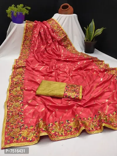 Stylish Dola Silk Embroidered Saree With Blouse Piece-thumb0