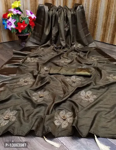 Fancy Art Silk Saree With Mukesh Work And Satin Patta-thumb0