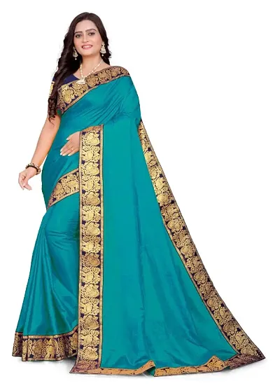 Vichitra Silk Jacquard Lace Border Sarees with Blouse Piece