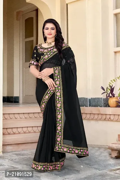 Fancy Georgette Saree With Lace andEmbroidered work Blouse-thumb0