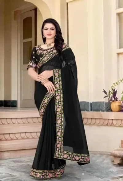 Fancy Georgette Saree With Lace andEmbroidered work Blouse