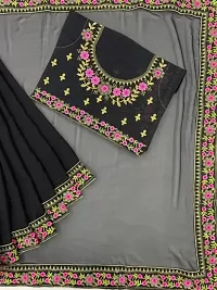 New Fancy Georgette Embroidery Work Lace Saree With Blouse-thumb2