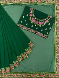 New Fancy Georgette Embroidery Work Lace Saree With Blouse-thumb1