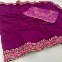 New Fancy Georgette Embroidery Work Lace Saree With Blouse-thumb2