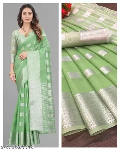 Velmita Women's Banarasi Linen Cotton Saree With Blouse Piece(Free Size)