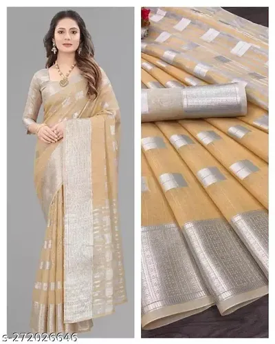 Velmita Women's Banarasi Linen Cotton Saree With Blouse Piece(Free Size)