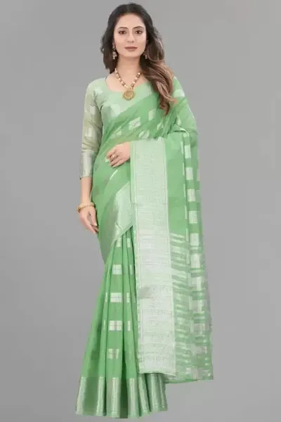 Cotton linen Zari Woven Sarees without Blouse piece