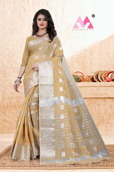 Glamorous Linen Saree with Blouse piece 