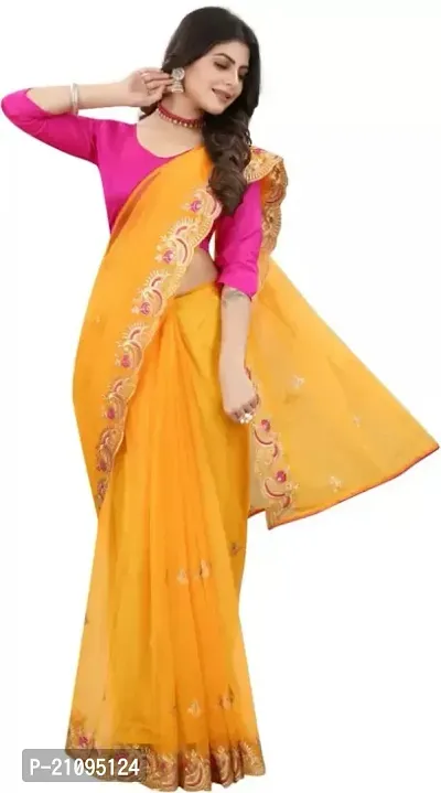 Fancy Net Saree With Embroided Work And Blouse-thumb0