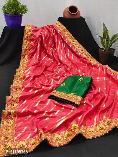 Fancy women Art Silk Fabric With Foil Print Lehriya Print all over with Embroidred Lace Blouse