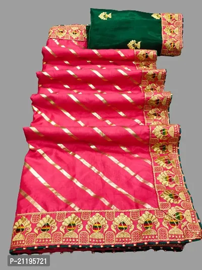 Fancy women Art Silk Fabric With Foil Print Lehriya Print all over with Embroidred Lace Blouse