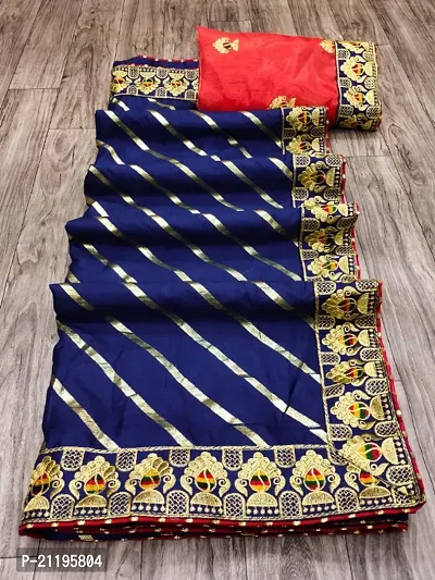 Fancy women Art Silk Fabric With Foil Print Lehriya Print all over with Embroidred Lace Blouse