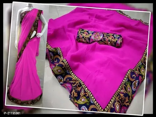 Fancy Georgette Saree With Satin Lace and Blouse-thumb0