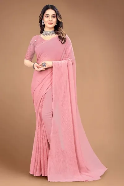 PLAIN GEORGETTE SAREE WITH SAME COLOUR RUNNING BLOUSE