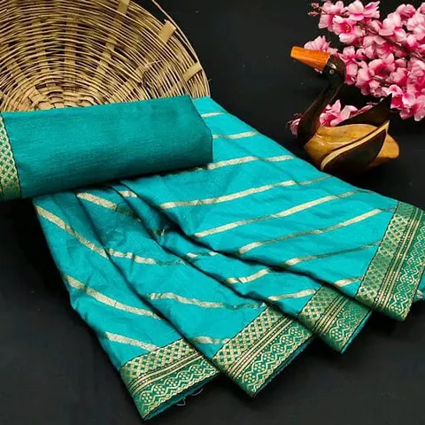 Dola Silk Foil Print Lace Border Sarees with blouse Piece