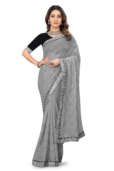 New Georgette Saree With Embroidered Work And Blouse