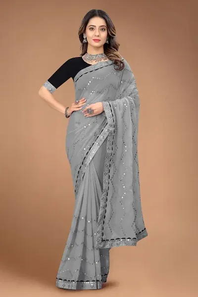 New Georgette Saree With Embroidered Work And Blouse