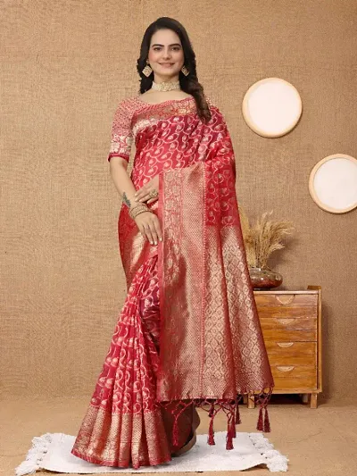 Organza Jacquard Weaving Sarees with Blouse Piece