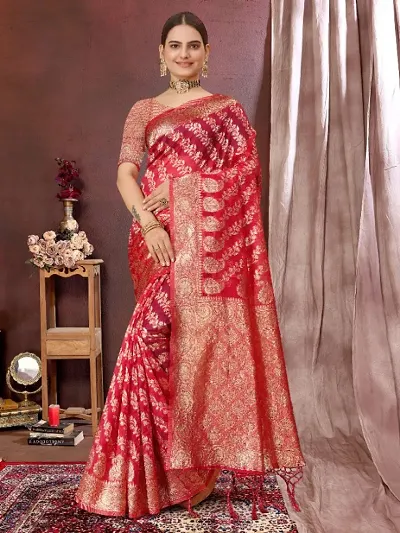 Organza Jacquard Weaving Sarees with Blouse Piece