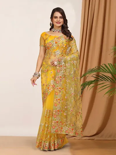 Best Selling Net Saree with Blouse piece 