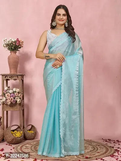 Trendy Organza Self Designed Saree With Blouse Piece-thumb0