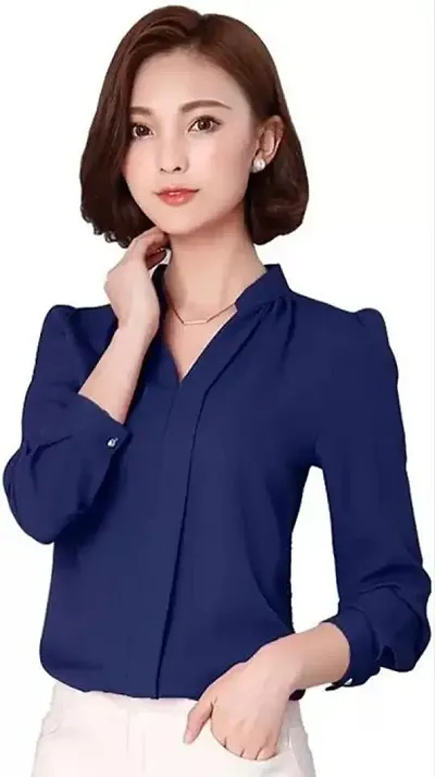 Stylish Crepe Solid Shirt For Women