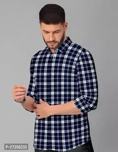 Elegant Cotton Checked Long Sleeves Casual Shirts For Men-thumb0