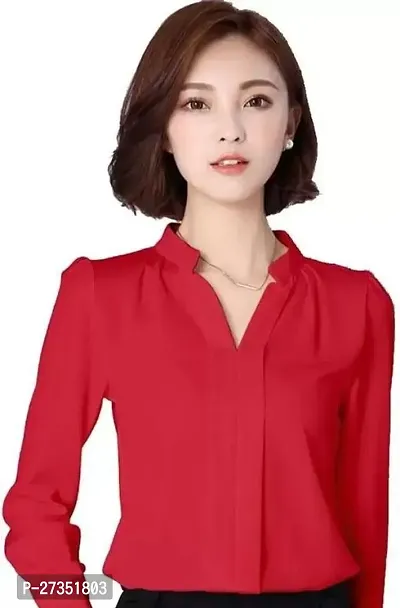 Stylish Red Crepe Solid Shirt For Women-thumb0