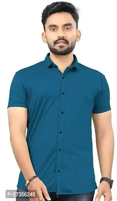 Elegant Lycra Solid Short Sleeves Casual Shirts For Men-thumb0