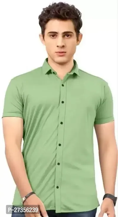 Elegant Lycra Solid Short Sleeves Casual Shirts For Men-thumb0