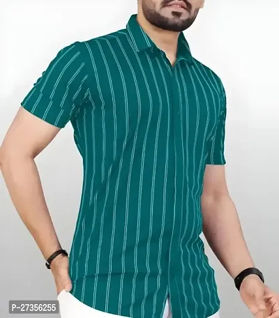 Elegant Lycra Striped Short Sleeves Casual Shirts For Men