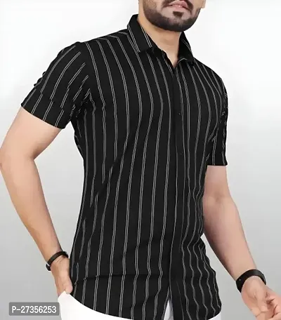 Elegant Lycra Striped Short Sleeves Casual Shirts For Men-thumb0