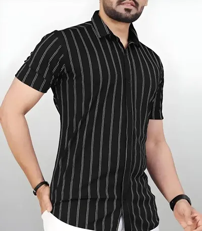 Elegant Lycra Striped Short Sleeves Casual Shirts For Men